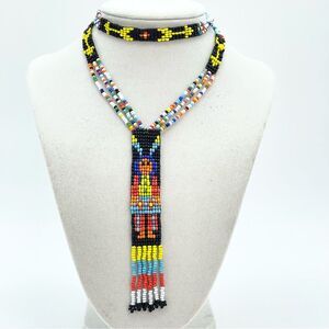Vintage Seed Bead Necklace Native American Indian Motif